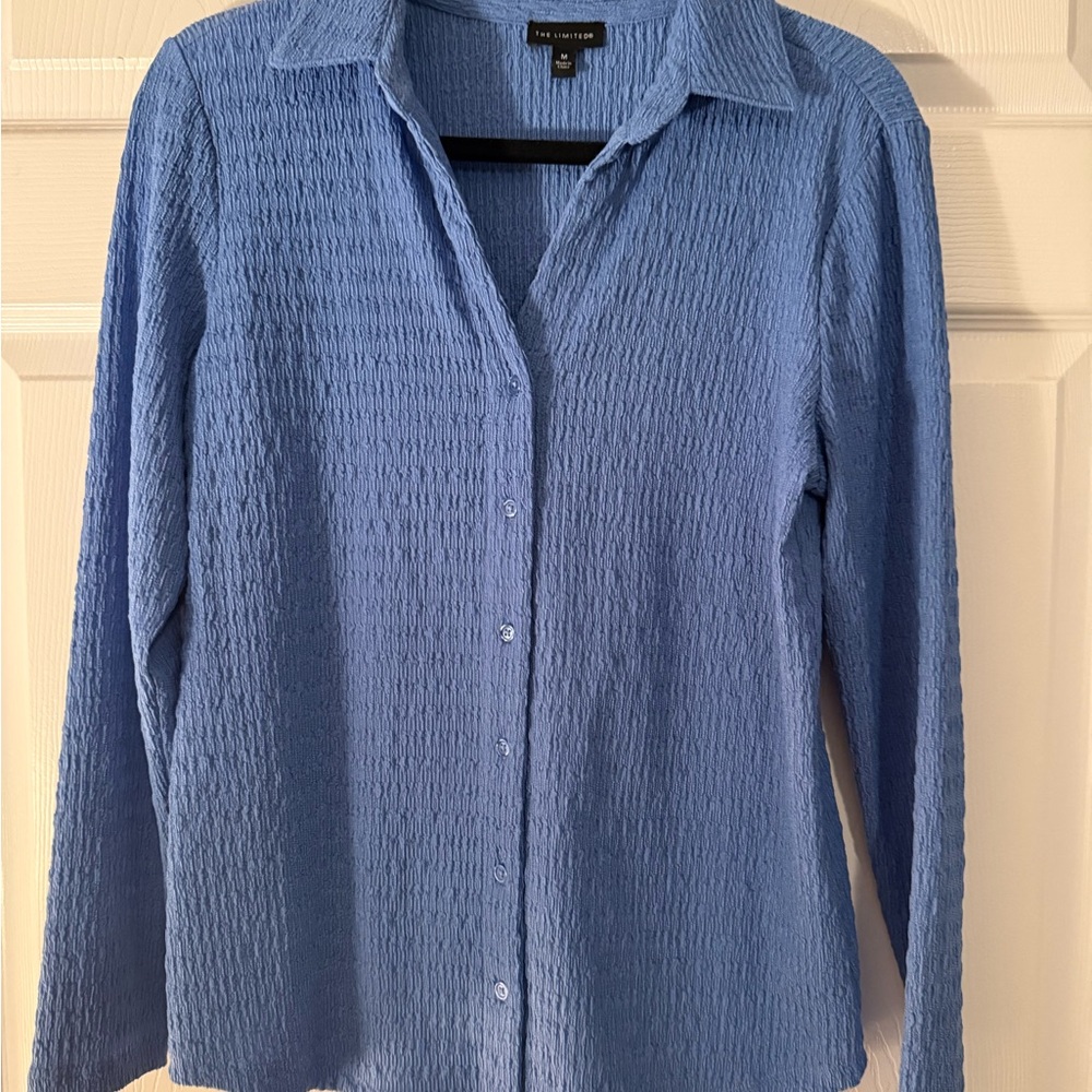 Blue Textured Button-Up Shirt
